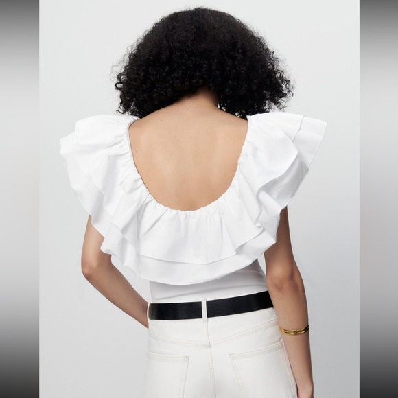 Zara White Ruffle Bodysuit - Picture 2 of 3